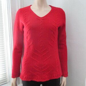 Vintage Cranberry Red Cashmere Sweater Pointelle Lace Effect